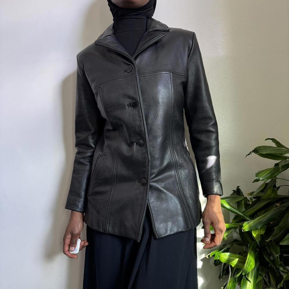 Vintage Black button up leather jacket size S